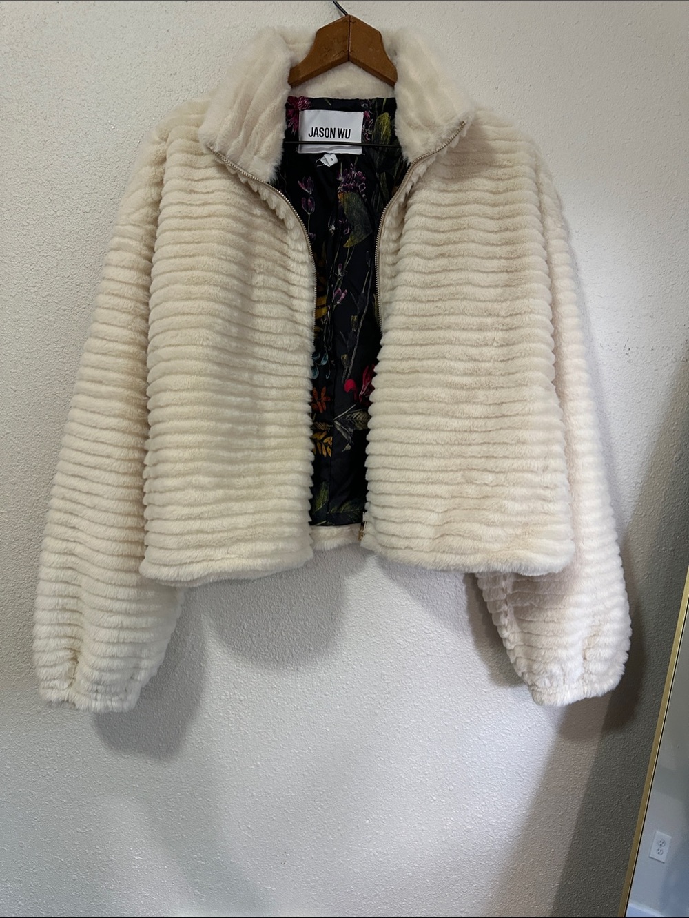 Jason Wu Ivory Ribbed Faux-Fur Jacket